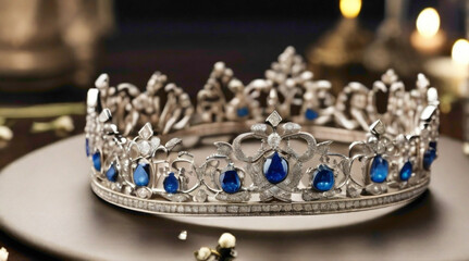 crown with colorful jewels and luxurious bangles with nicely luxurious design abstract jewels and silver background of the ladies  things for  beauty 