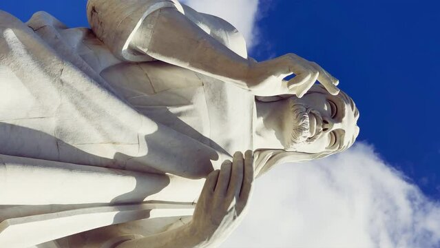 HAVANA, CUBA - DECEMBER 20, 2023: The Havana Christ. A large sculpture of Jesus of Nazareth in white Carrara marble, located on a hilltop in Casablanca, Cuba.