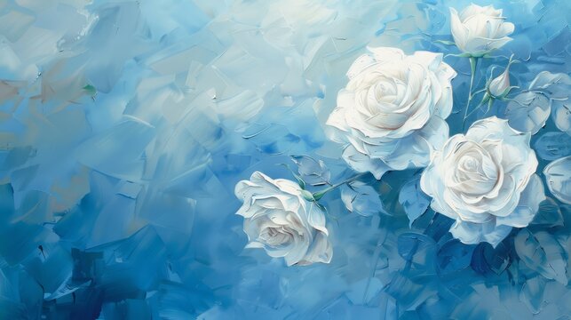 Elegant white roses on a serene blue background