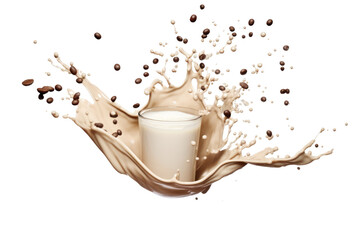 Milk splash with coffee beans