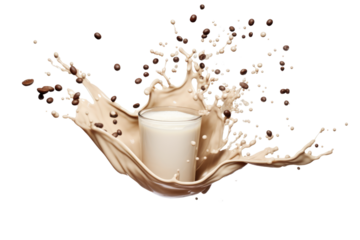 Milk splash with coffee beans