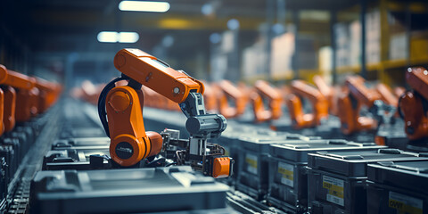 Smart automation robots in factory concept