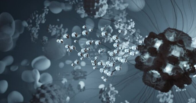Tofacitinib Citrate rotating 3d molecule, molecular structure of citrate salt, seamless video