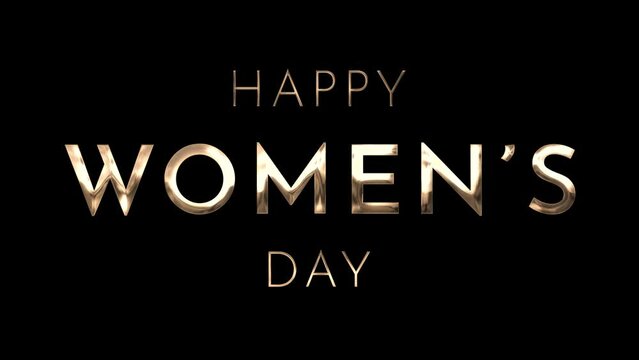 Happy Women's Day animation with reveal blur text effect using gold font and black background. Perfect for Women's Day celebrations around the world. 4k video greeting card.