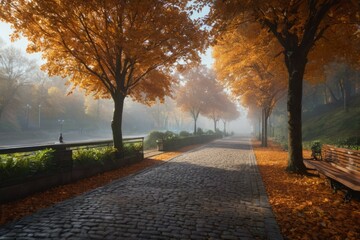 Fototapeta premium Fall Foliage: Tranquil Pathway