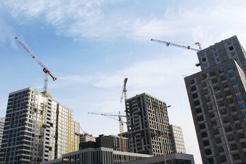 Fototapeta premium construction site with tall buildings and construction cranes