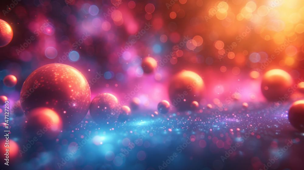 Poster texture of neon orbs with a surreal splash of hues creating an otherworldly scene.