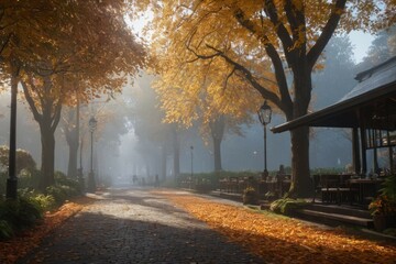 Naklejka premium Fall Foliage: Tranquil Pathway