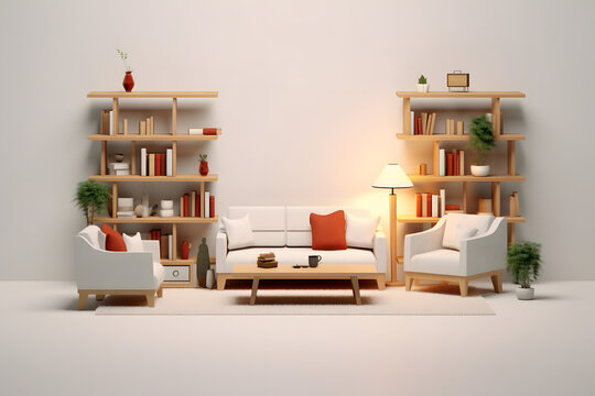 3d rendering of living room elements