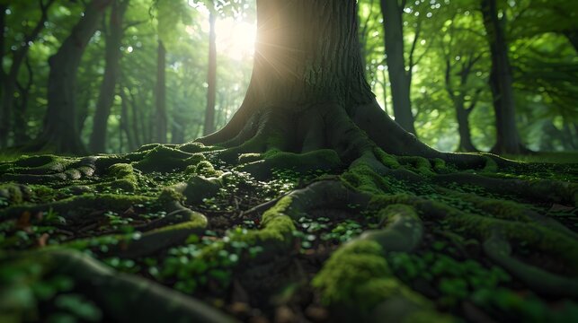 Mossy Tree Roots in a Vray Traced Forest