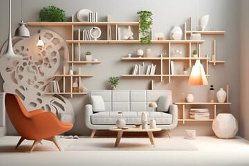 3d rendering of living room elements
