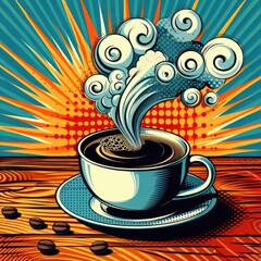 Pop Art Aroma: Retro Coffee Cup Illustration with Contemporary Twist