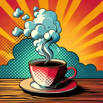 Pop Art Delight: Retro Coffee Cup Design for Contemporary Spaces