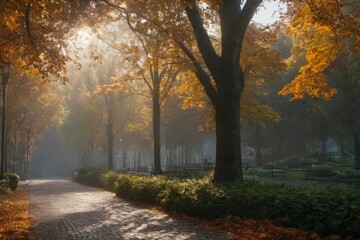 Naklejka premium Fall Foliage: Tranquil Pathway