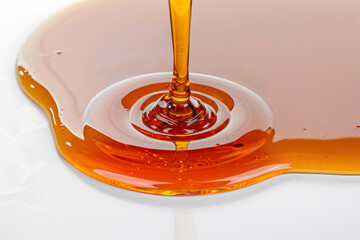 Pouring sweet maple syrup, caramel, honey isolated on white background