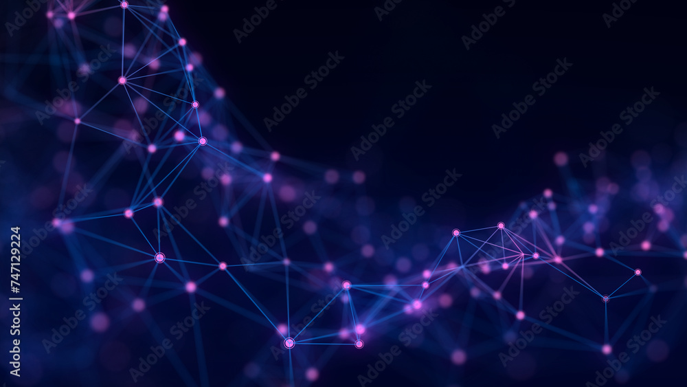 Poster dynamic blue wave of particles and lines. abstract futuristic background. big data visualization. 3d