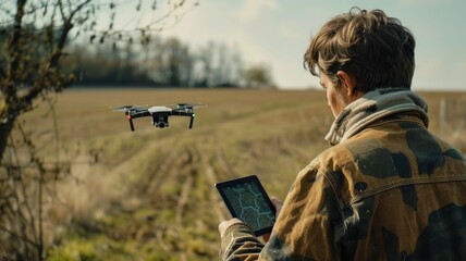 Fototapeta premium High-tech drone scanning a crop field, generating a health and growth heatmap for analysis
