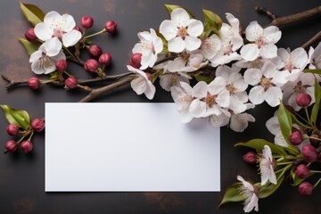 beautiful a branch of a spring  flowering tree and white mockup postcard
