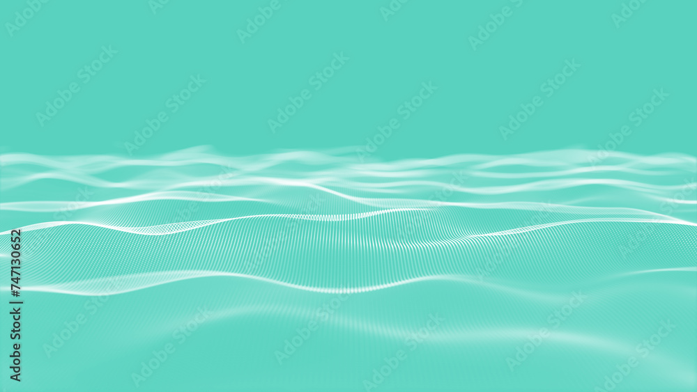 Poster abstract motion background of shining particles. digital signature with wave particles