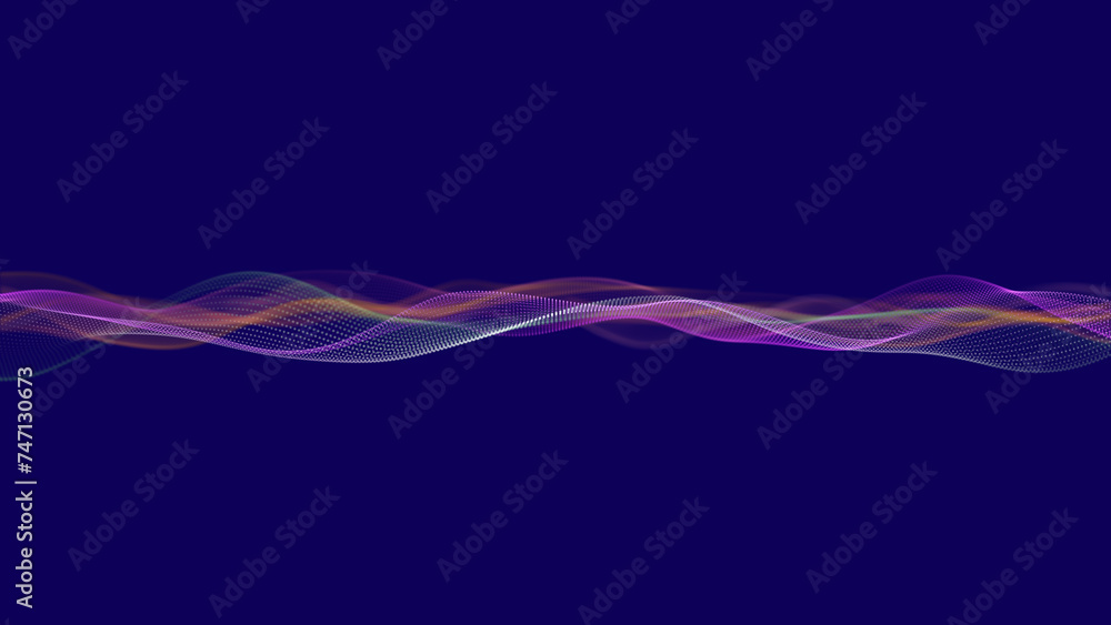 Poster abstract motion background of shining particles. digital signature with wave particles