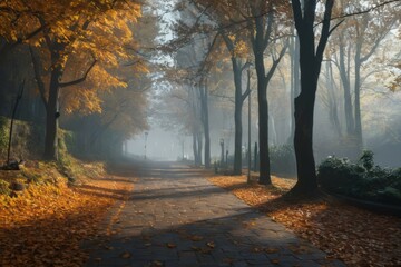 Naklejka premium Fall Foliage: Tranquil Pathway