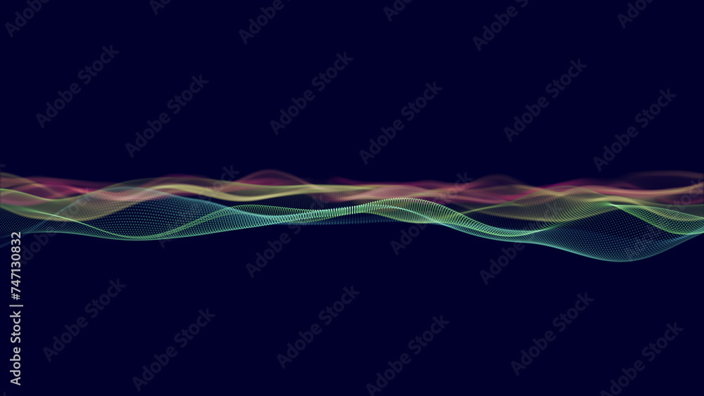 Poster abstract colorful digital particles wave with dust and light motion background