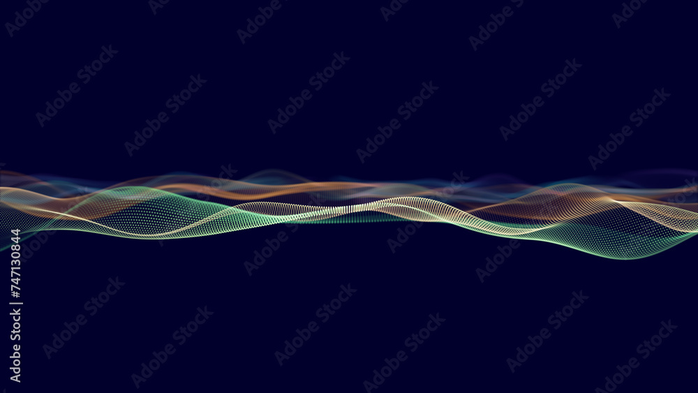 Poster abstract colorful digital particles wave with dust and light motion background