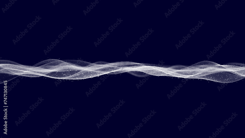 Poster abstract colorful digital particles wave with dust and light motion background