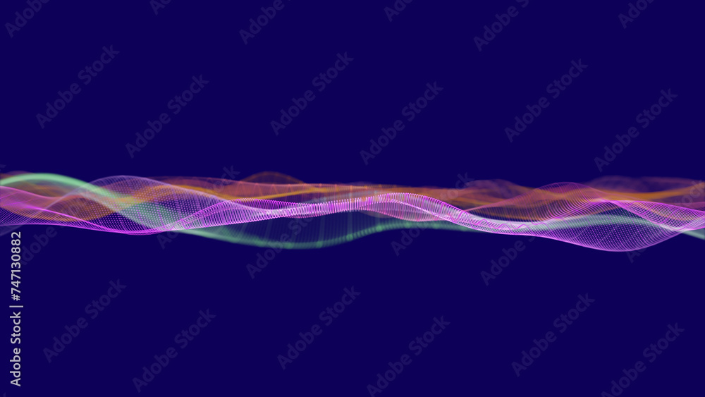 Poster abstract background with glowing particles and wave lines