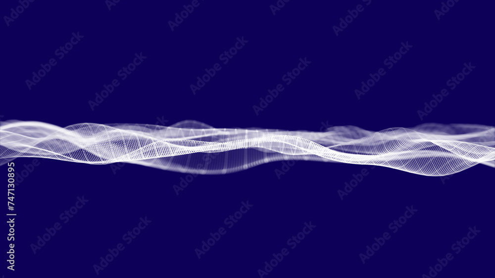 Poster abstract background with glowing particles and wave lines