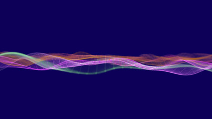 abstract background with glowing particles and wave lines	