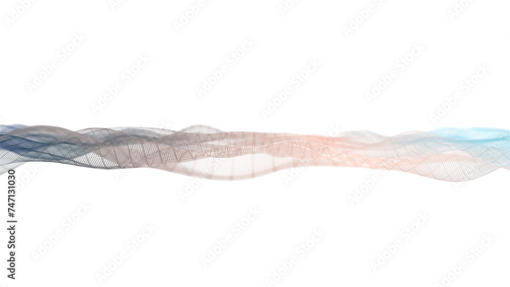 Poster abstract futuristic wave background with particles, slow motion glowing particles on white backgroun