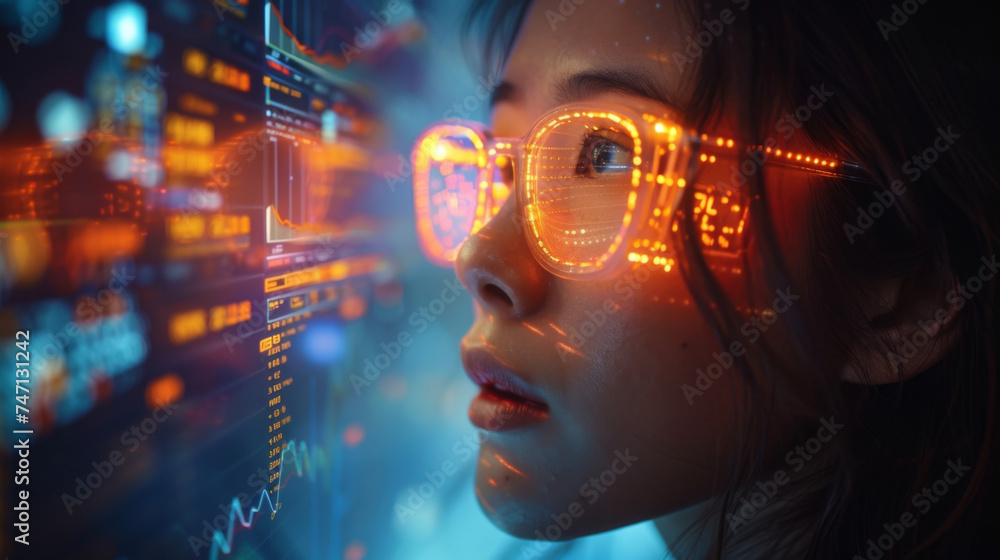 Poster a dynamic holographic interface of a futuristic trading platform is seen in the background as the bu