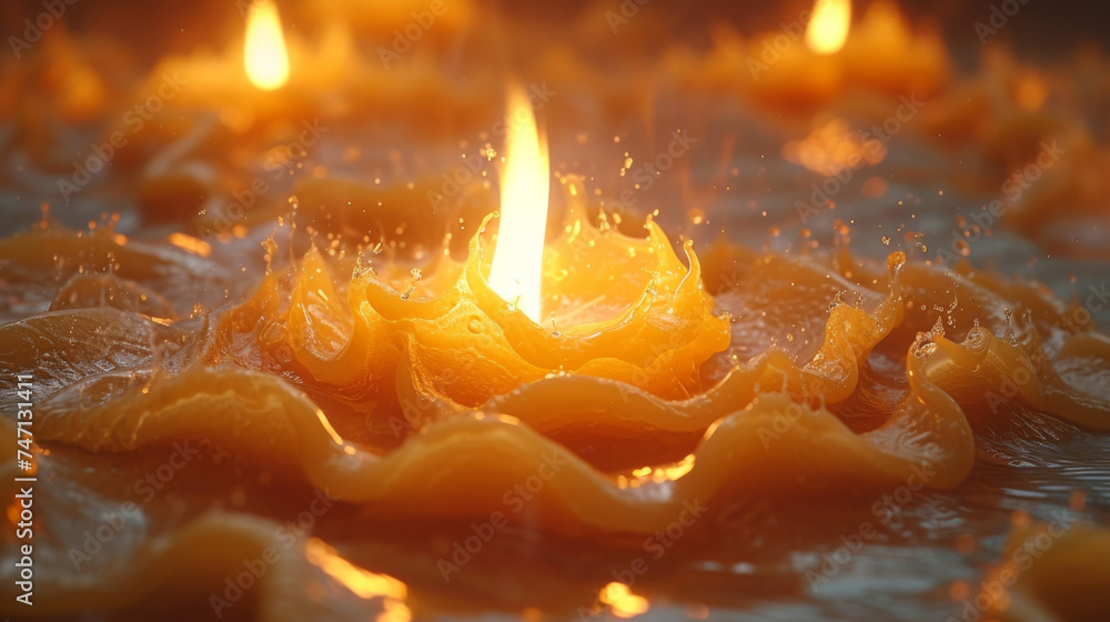 Poster texture of a melting wax on a flickering candle creating a pooling effect with the dancing flame at 