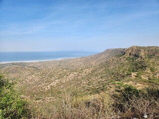 Kuran, Gujarat India - Feb 19 2024: Kalo Dungar - Kutch's highest point, featuring an old Hindu temple and views of a huge salt marsh.