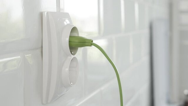 Plug in Electrical Cord in Socket, Plugging Devices, Electric Power View, Save Cost in Energy Industry Crisis