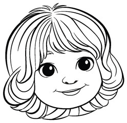 Black and white drawing of a smiling young girl.