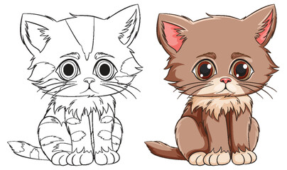Obraz premium Black and white and colored kitten illustrations