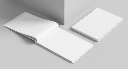 Naklejki  Landscape hardcover book mock up isolated on white background.. A4 size book or catalog mock up. 3D illustration.