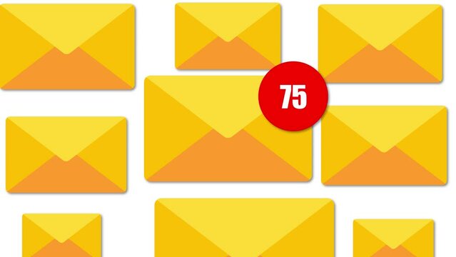 mail icon background animated, logo symbol, social media, Animation of Email envelope with auto counting number on red circle metaphor income email and massage