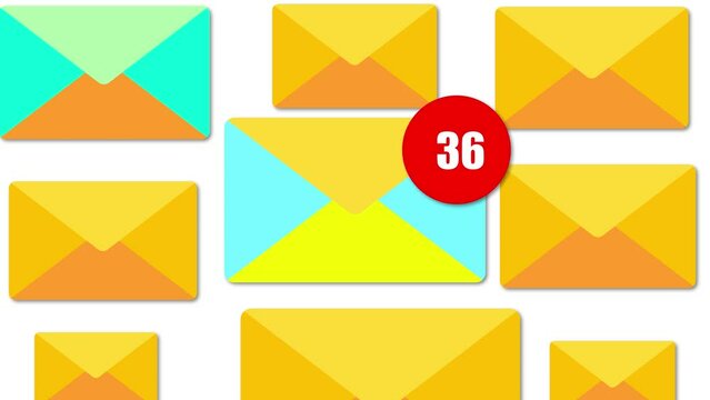 mail icon background animated, logo symbol, social media, Animation of Email envelope with auto counting number on red circle metaphor income email and massage