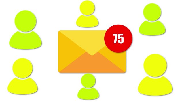 mail icon background animated, logo symbol, social media, Animation of Email envelope with auto counting number on red circle metaphor income email and massage