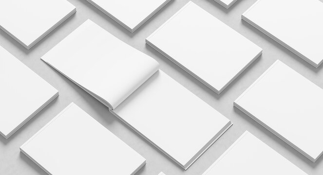 Landscape hardcover book mock up isolated on white background.. A4 size book or catalog mock up. 3D illustration.