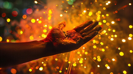 A persons hand and fireworks