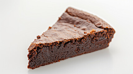 A piece of brownie cake on white background
