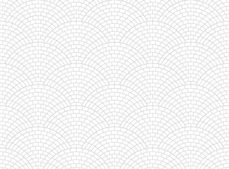 Black and white geometric grid. Small square tiles arranged in concentric arches. Mosaic flooring with a traditional design in pebbles or porphyry. Seamless repeating pattern. - obrazy, fototapety, plakaty