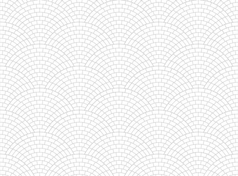 Black and white geometric grid. Small square tiles arranged in concentric arches. Mosaic flooring with a traditional design in pebbles or porphyry. Seamless repeating pattern.