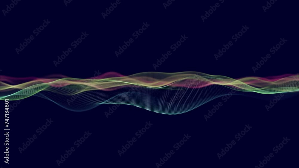 Poster abstract background with glowing particles and wave lines