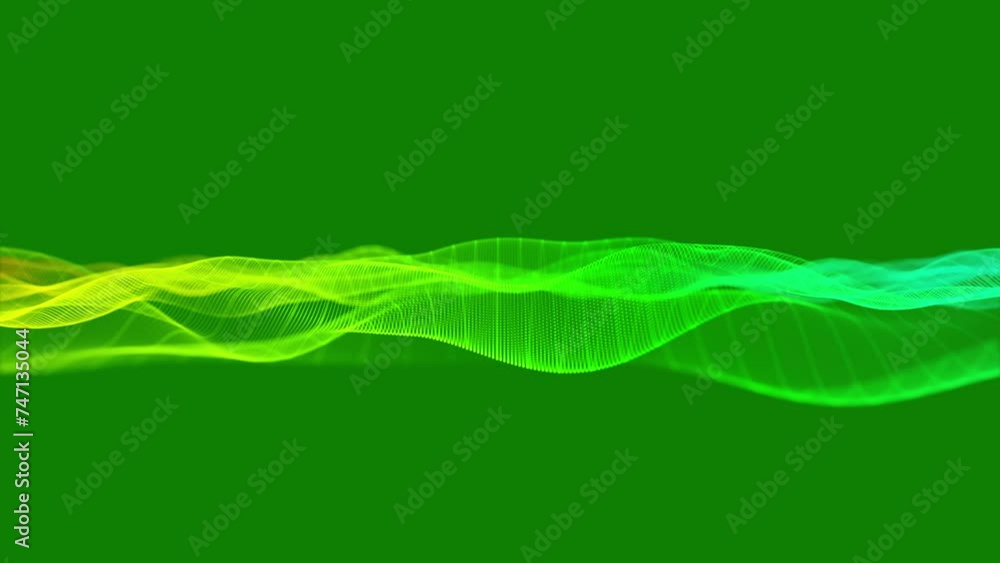 Poster abstract futuristic wave background with particles, slow motion glowing particles on black backgroun