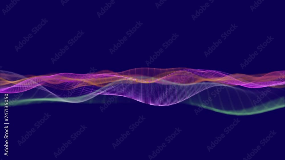 Poster abstract futuristic wave background with particles, slow motion glowing particles on black backgroun